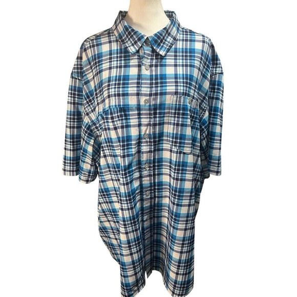 Field & Stream Men's 3X Blue/White Plaid Button Down Short Sleeve Fishing Shirt - Picture 2 of 8